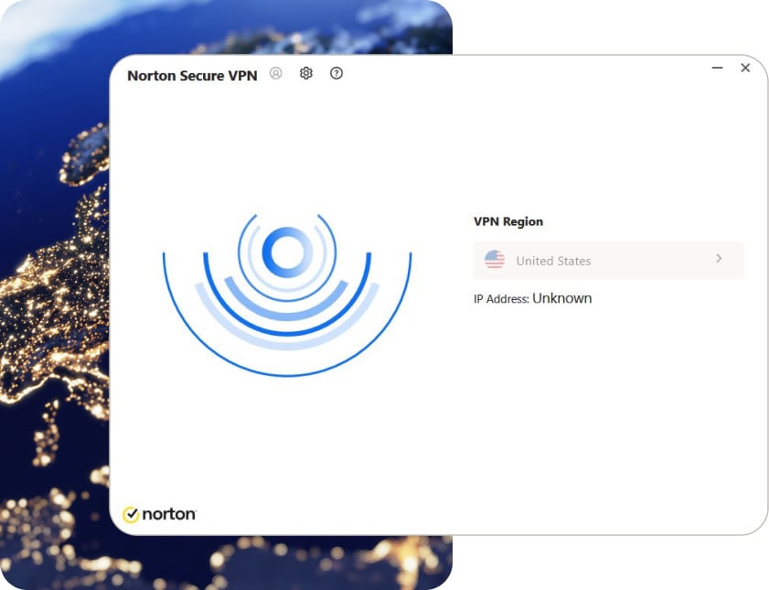 Norton VPN for PC with the region switched to the US