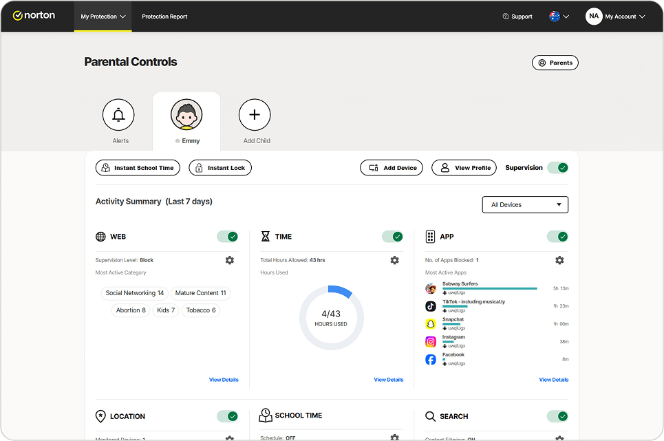 Screenshot of Norton Family in action.