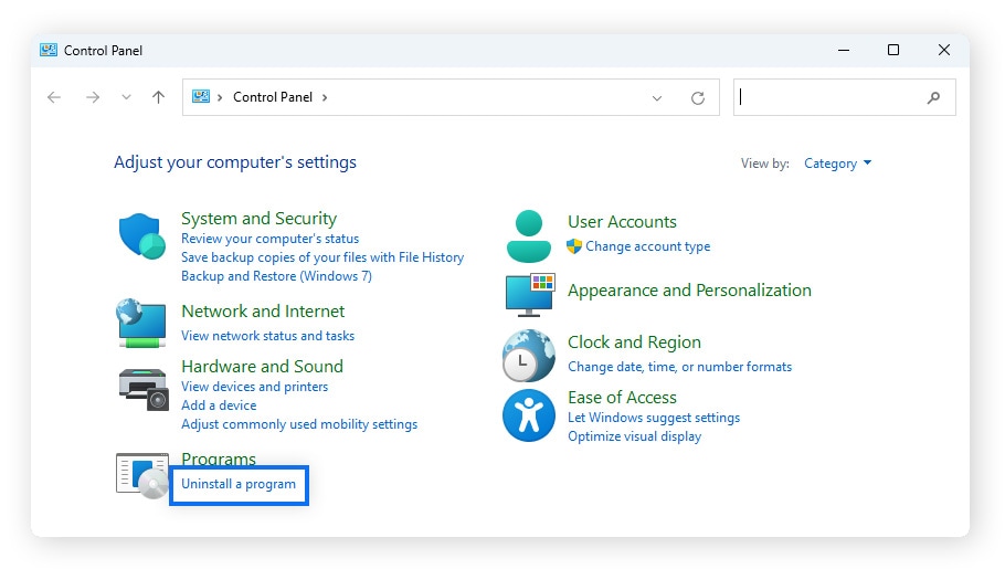 Screenshot of the Windows Control Panel > Uninstall a program.