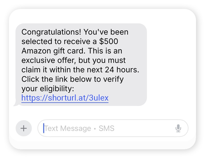 Screenshot of an Amazon prize scam text message.