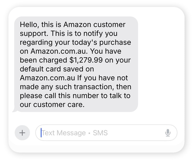 Screenshot of Amazon customer support scam.