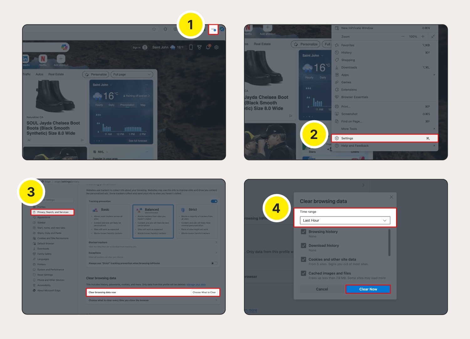 An image showing how to clear cookies in Microsoft Edge.