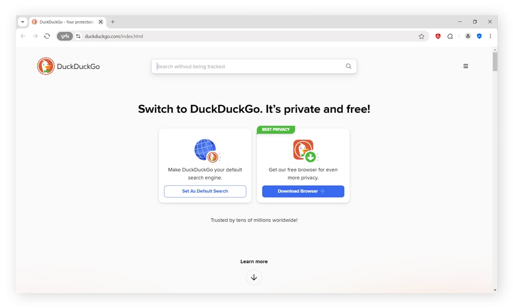 A screenshot of the DuckDuckGo search engine.