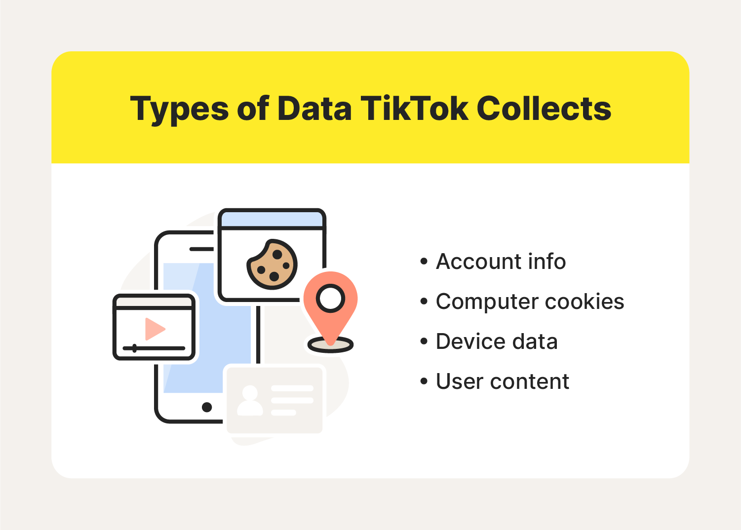 A graphic shares five data types to answer the question, 'Is TikTok safe?'