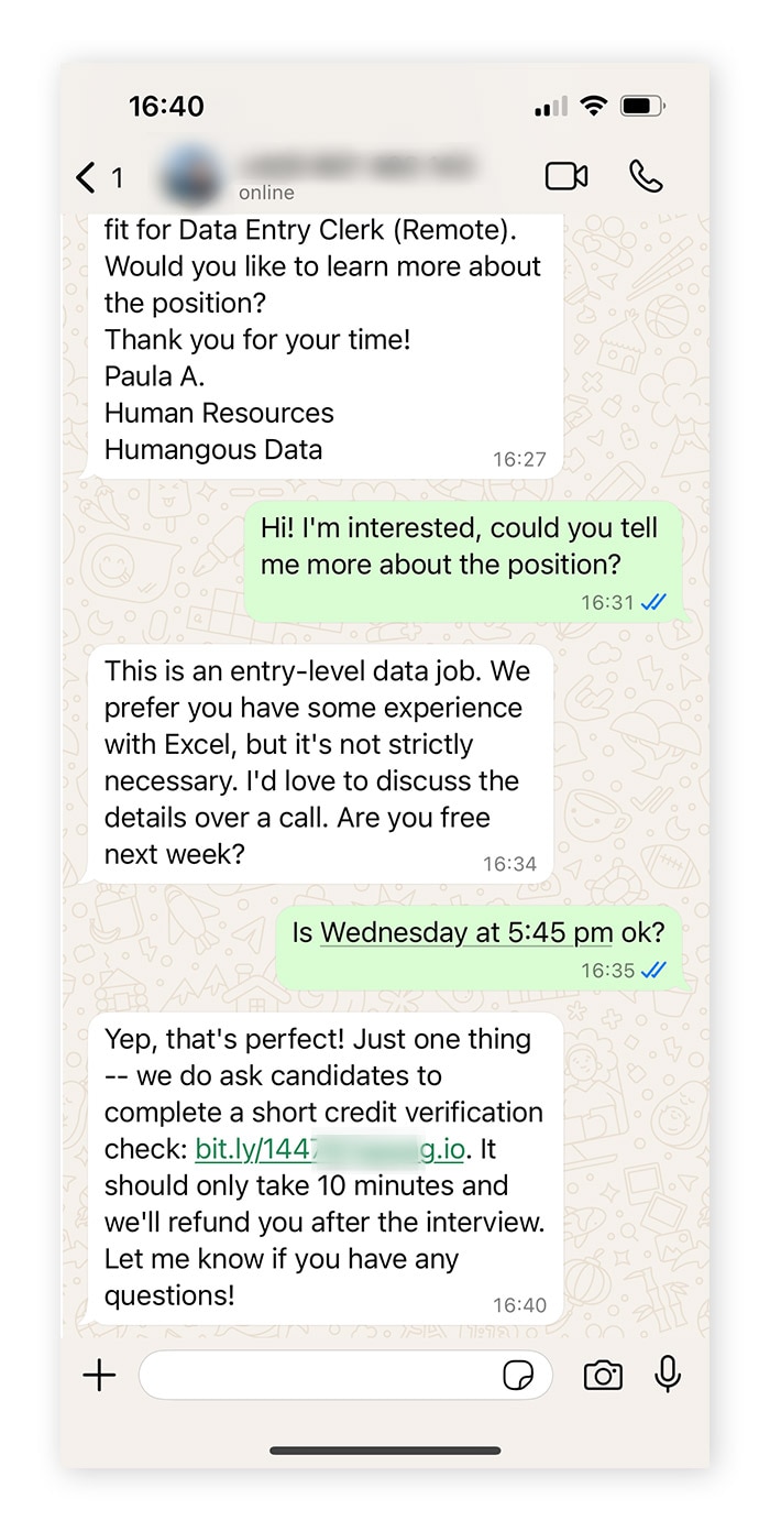 Screenshot of a credit report verification scam.