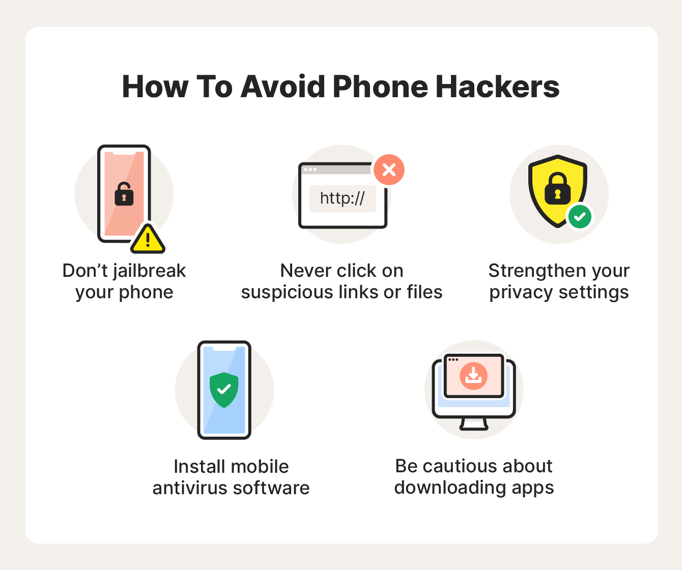 An image sharing a few tips on how to avoid phone hackers.