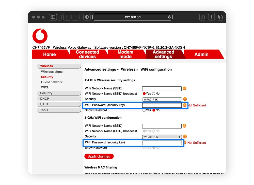 A screenshot of a router’s settings in a browser.