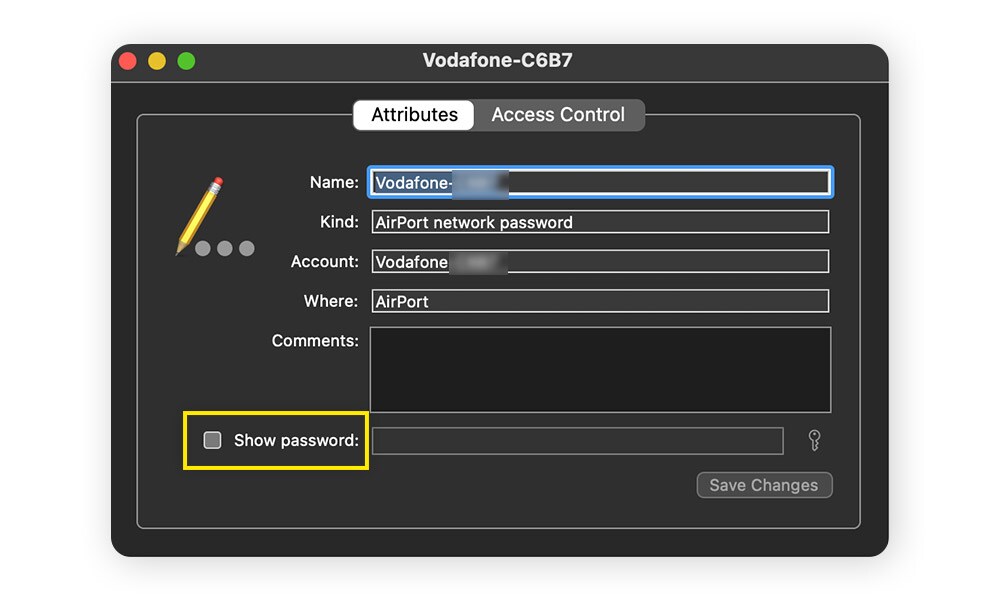 To view your network key, mark the checkbox next to Show password.