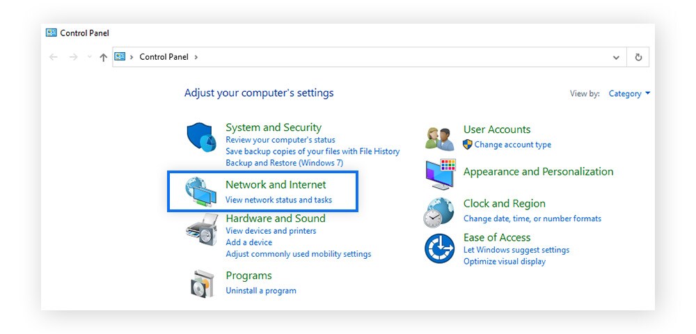 A screenshot of a Network and Internet settings in Windows.