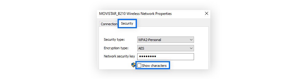 A screenshot showing how to display a Wi-Fi password in Windows.