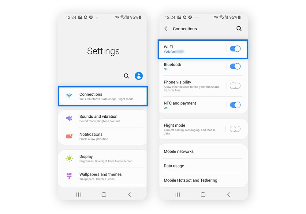 A screenshot showing how to get to Wi-Fi settings on an Android.