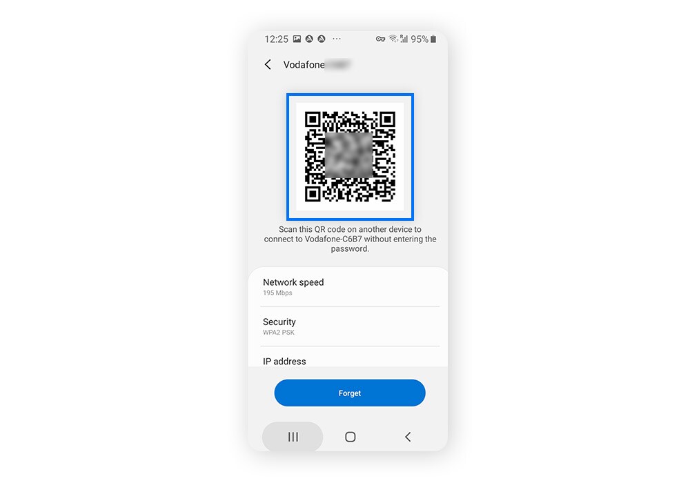 A screenshot of a Wi-Fi QR code and settings on an Android.