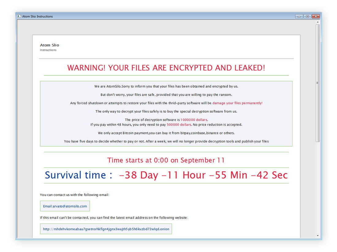 Atom Silo ransom note.