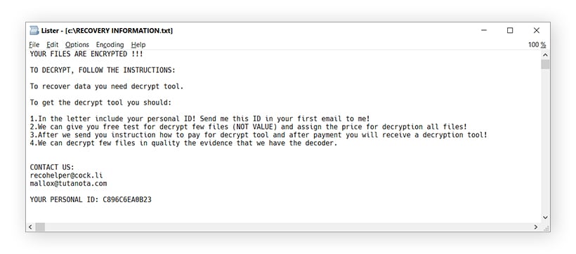 Example of a TargetCompany ransomware note.