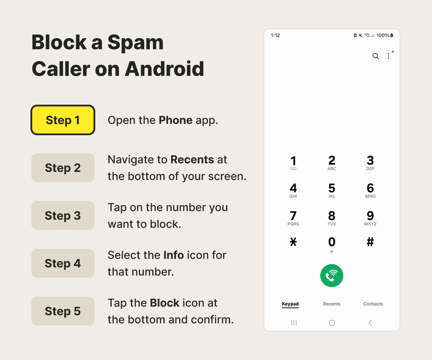 An image showing how to block spam and scam callers on Android.