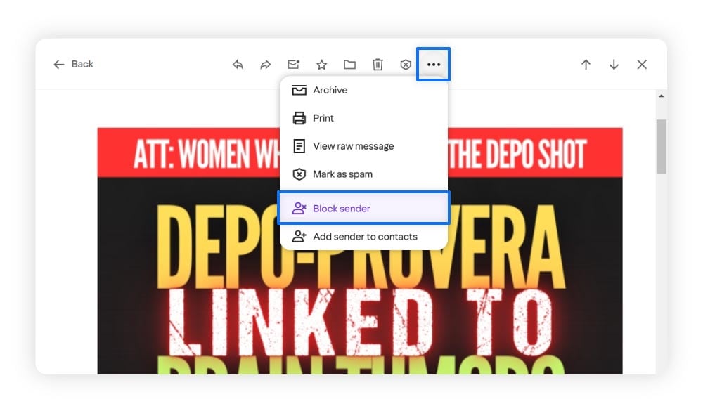 Directions for how to block spam in Yahoo Mail.
