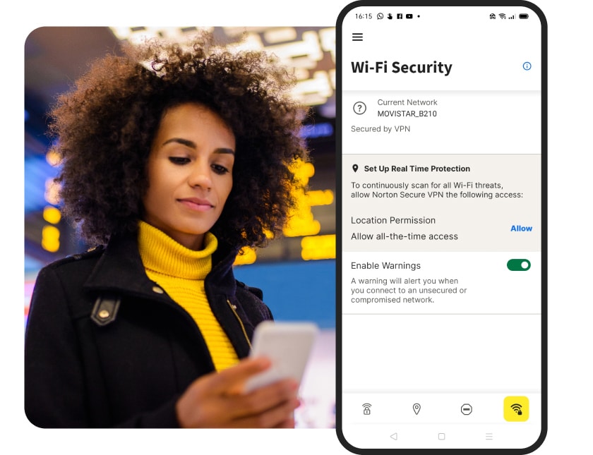 The Norton VPN for Android app will protect you in real time