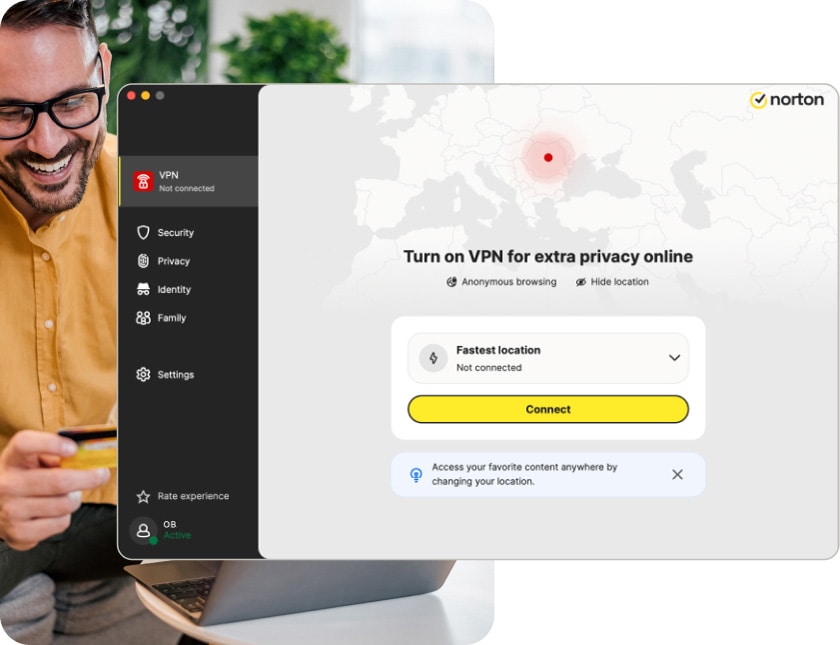 The Norton VPN for Mac dashboard with no connection.