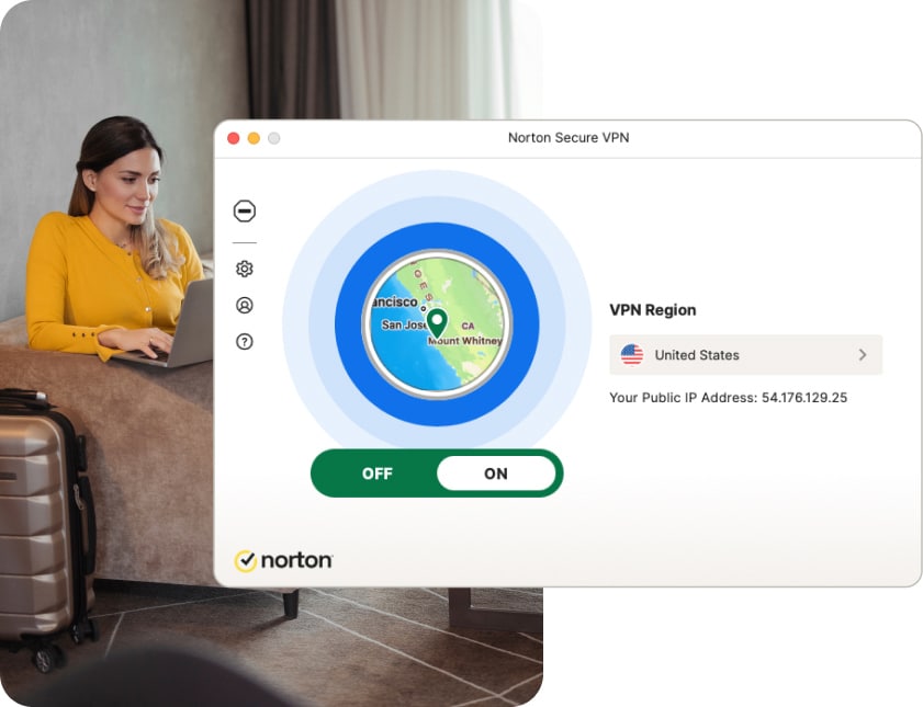 Norton VPN for Mac lets you see a map showing the location your VPN is connecting through.