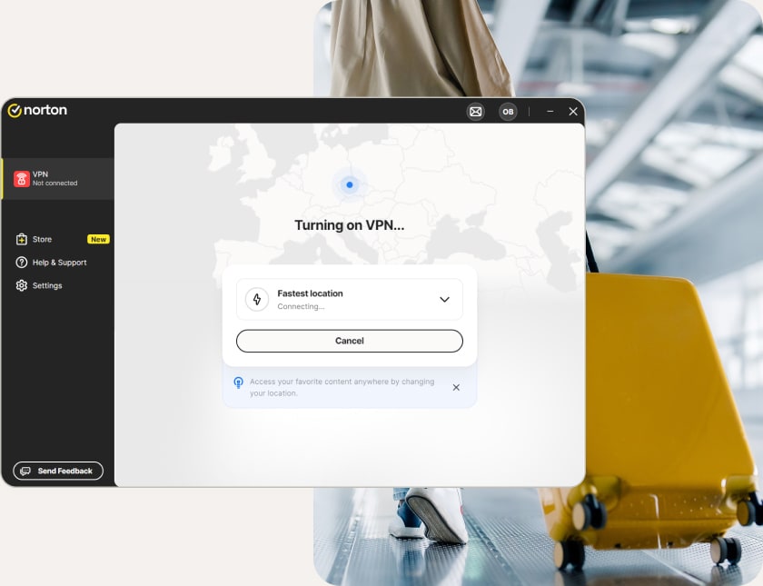 Norton VPN for PC turning on.
