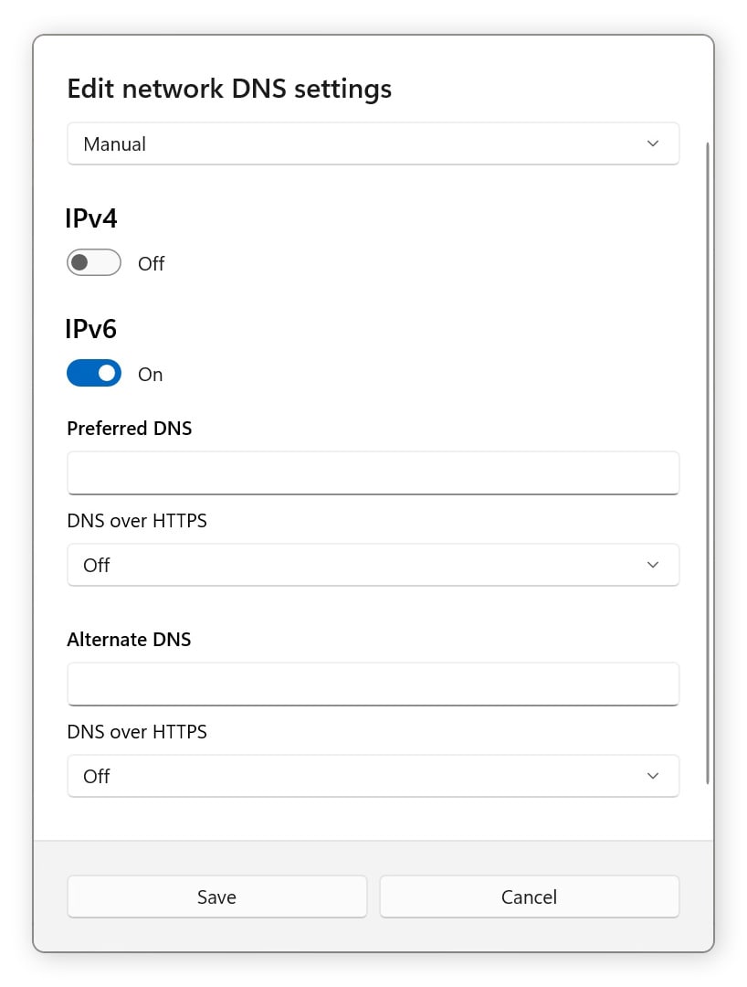 Changing the DNS servers on a Windows PC.