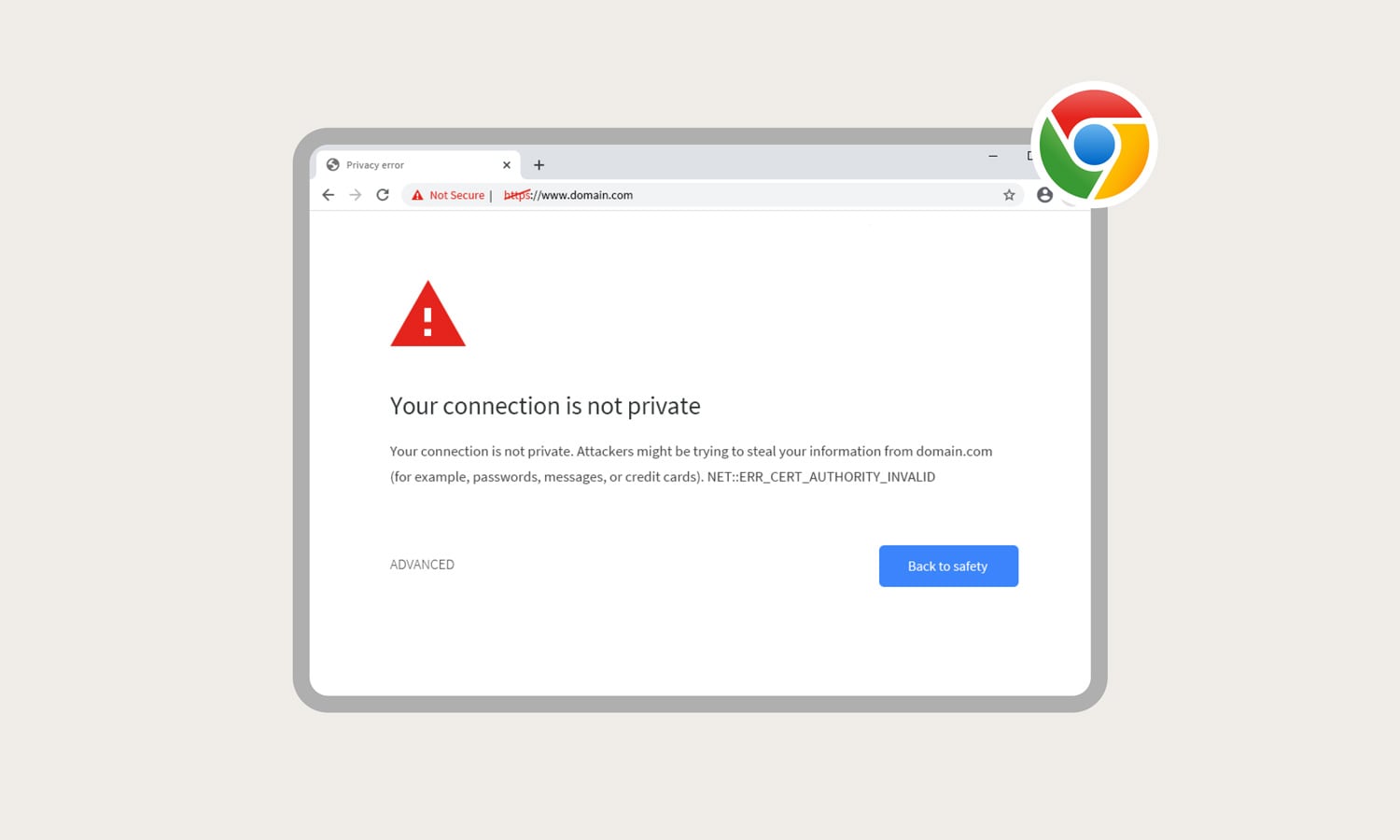 A screenshot of a ‘your connection is not private’ error message on Google Chrome.