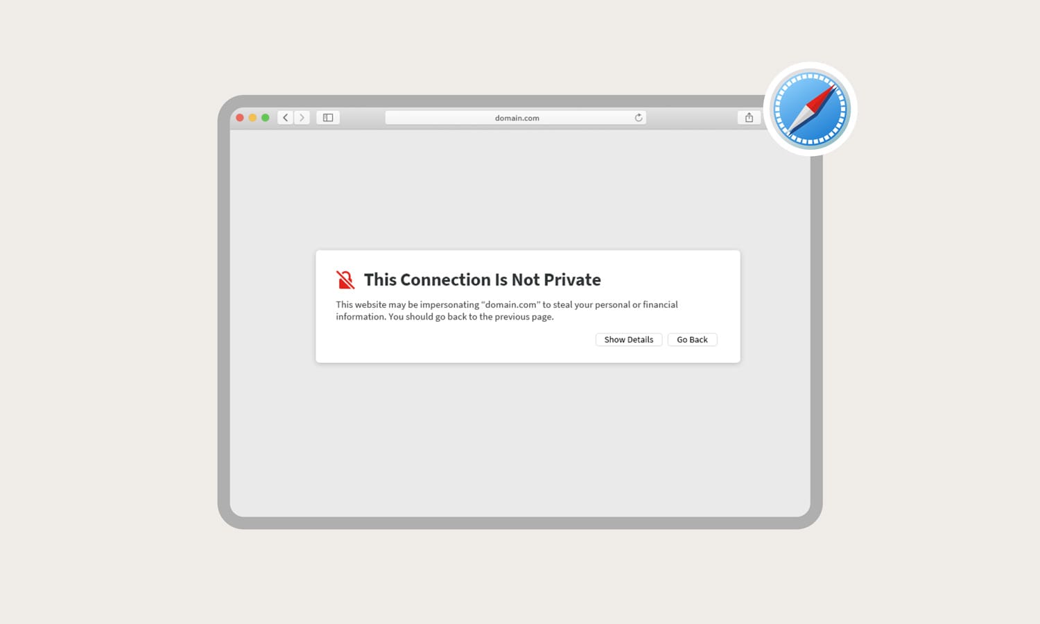 A screenshot of a ‘This connection is not private’ error message on Safari.