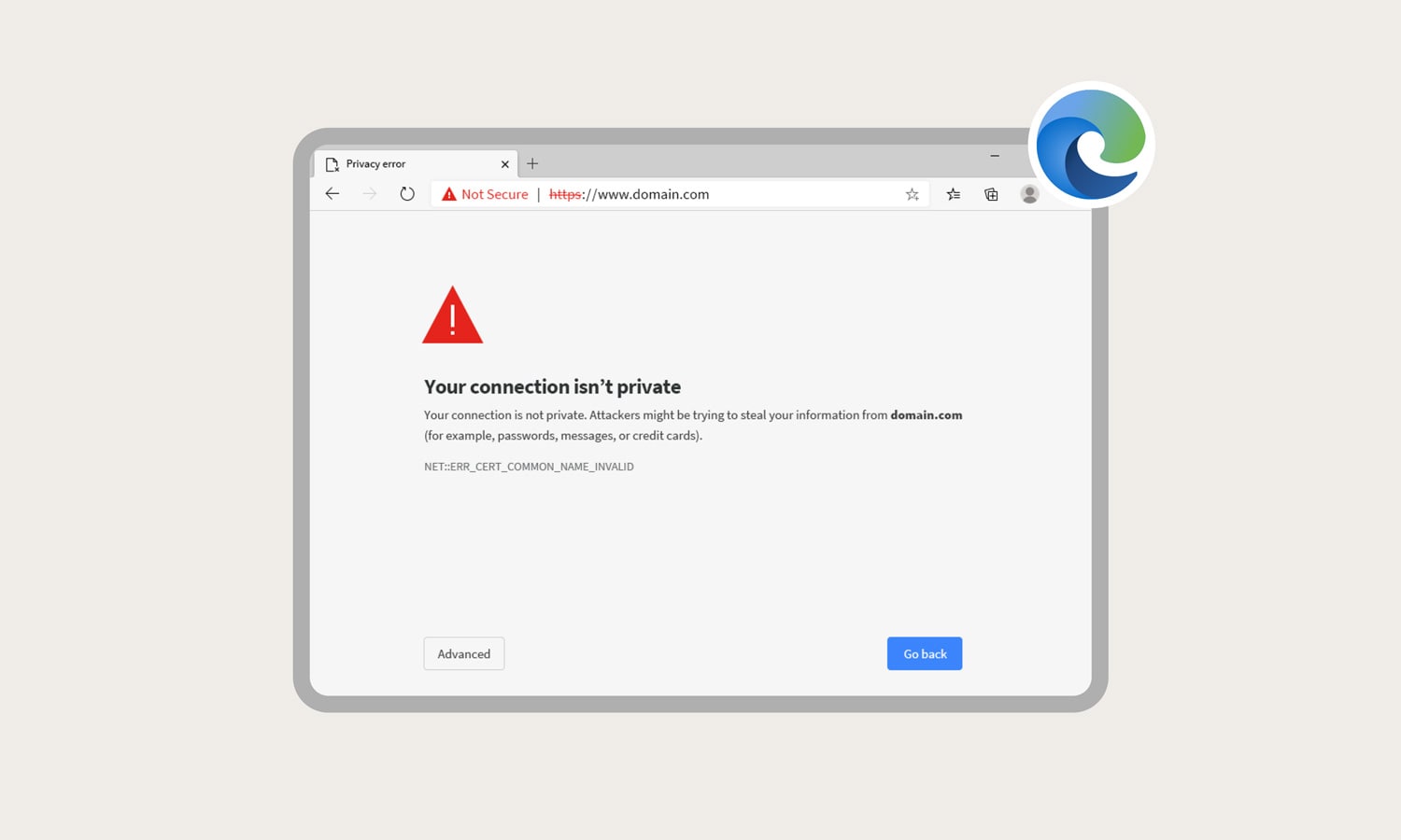 A screenshot of a ‘Your connection is not private’ error message on Microsoft Edge.
