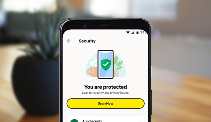 Mobile phone displaying Norton Mobile Security app